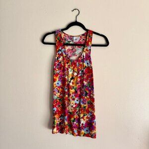 Cabi Rainbow Floral Print Sleeveless Tank Top - Small artsy colorful fun